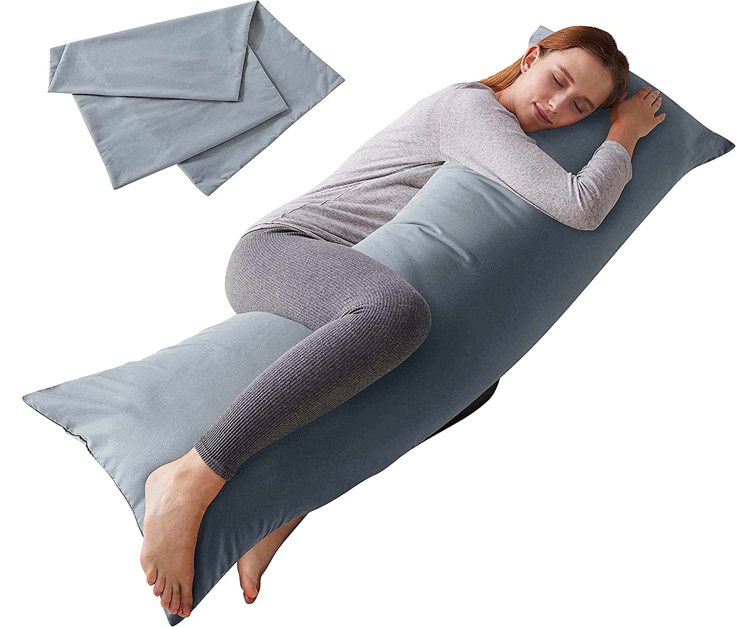 ELNIDO QUEEN front view of grey body pillow showing full-length support