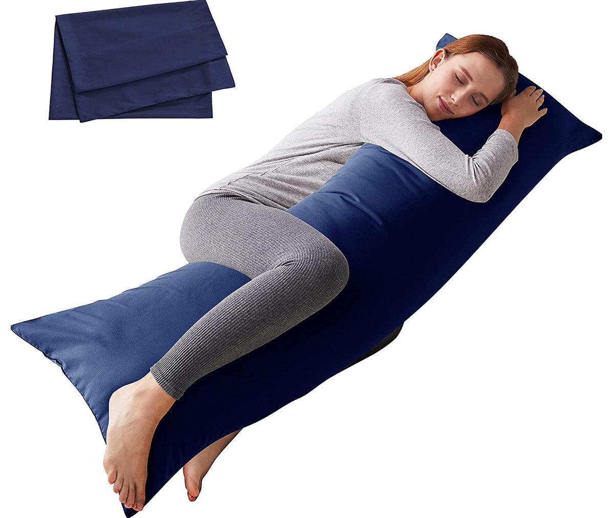 ELNIDO QUEEN front view navy body pillow showing full-length support