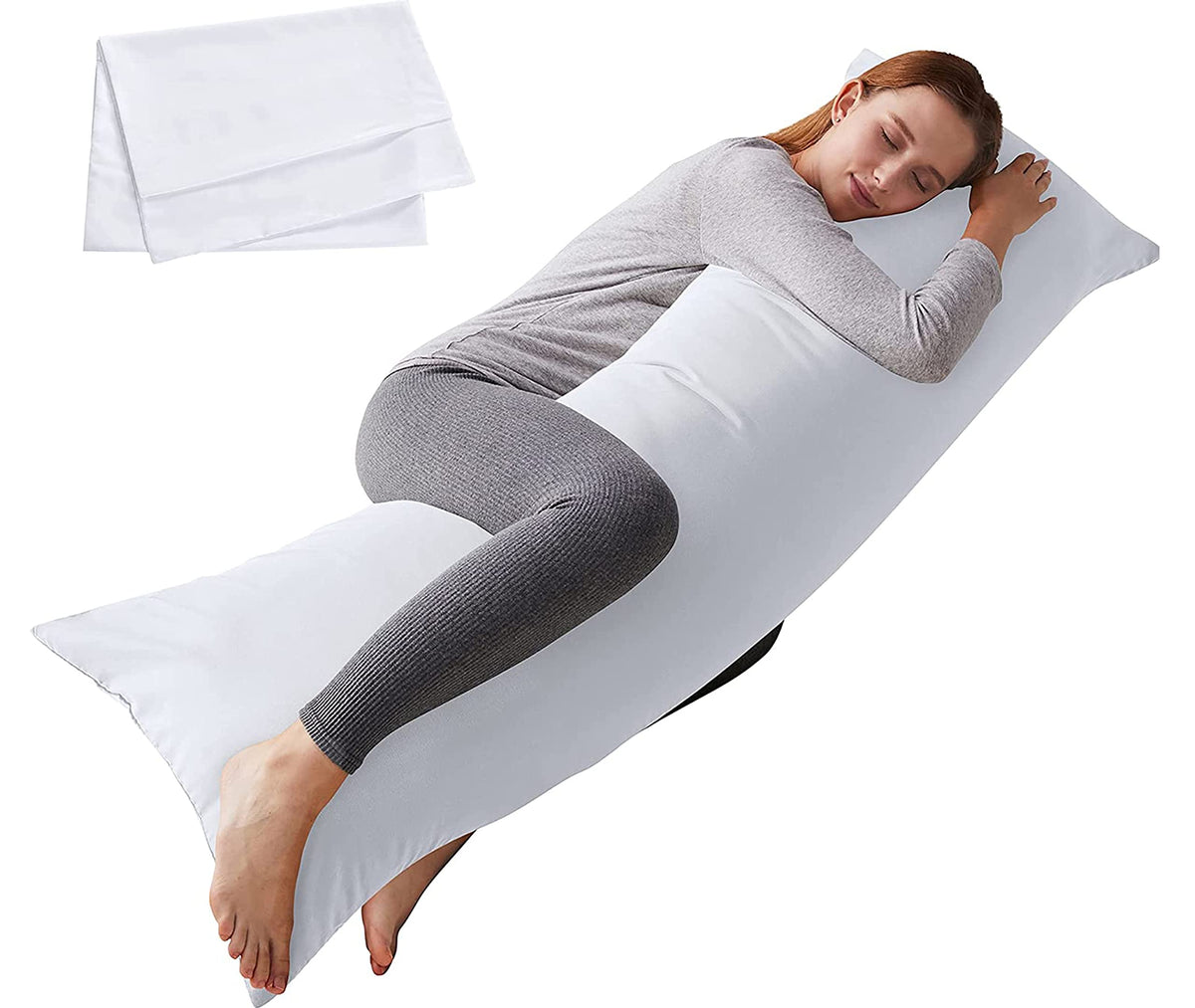 ELNIDO QUEEN front view of full-length 20x54 inch body pillow showing clean white cover and shape