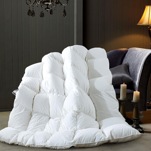 ELNIDO QUEEN comforter styled on queen bed demonstrating hotel-style comfort