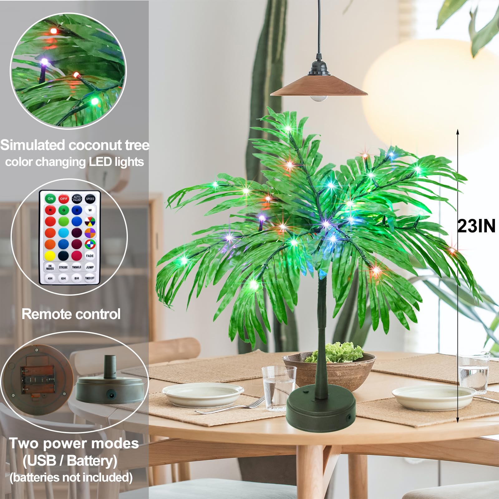 Elnsivo palm tree as table centerpiece creating festive party lighting