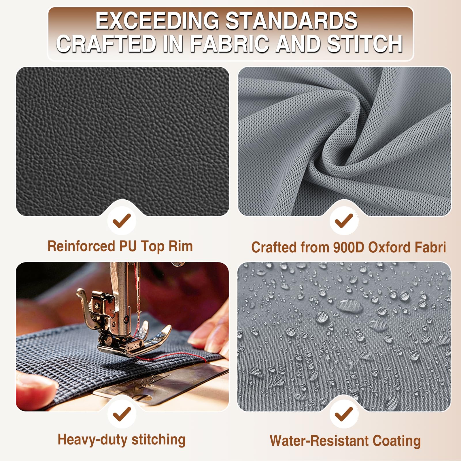 Elowen close-up of oxford fabric and leather accents highlighting durable style