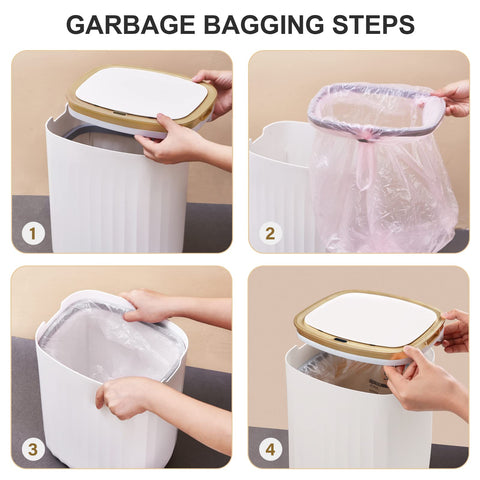 ELPHECO trash bag insertion demo showing hidden bag and tidy appearance