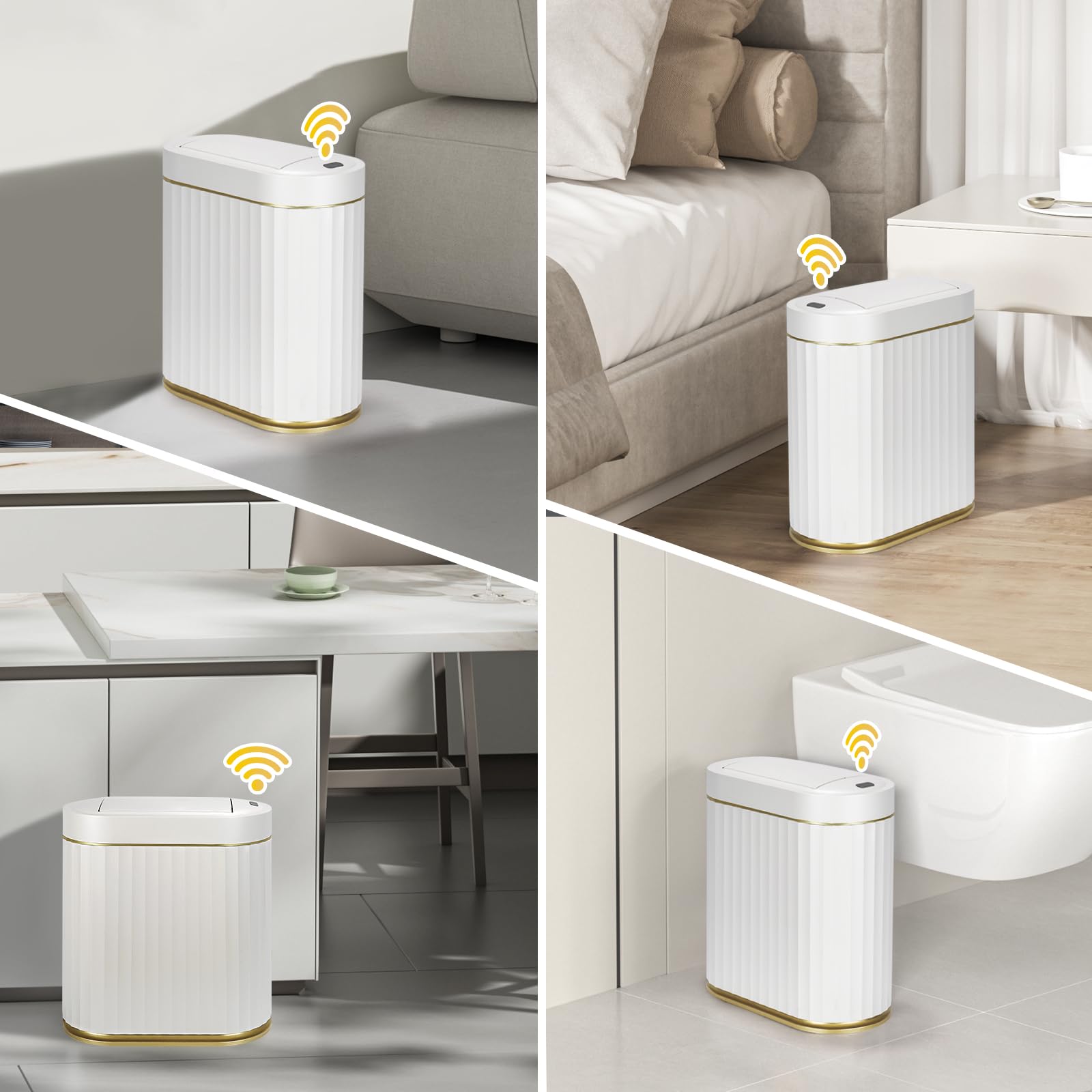 ELPHECO butterfly lid open displaying quiet smooth action and easy disposal benefit