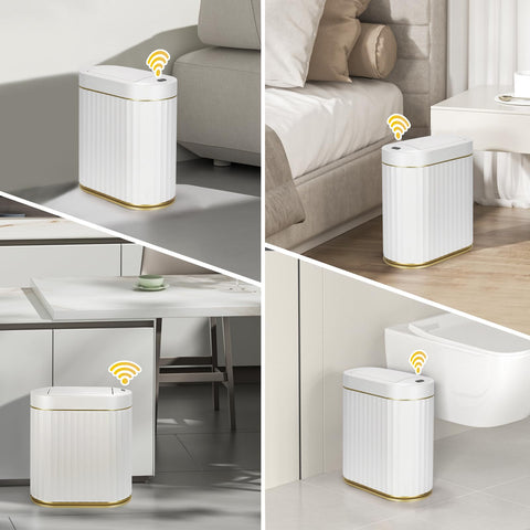 ELPHECO butterfly lid open displaying quiet smooth action and easy disposal benefit