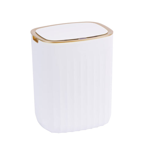 ELPHECO front view golden compact trash can with neat finish and decor benefit