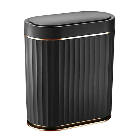 ELPHECO front view black trash can shows slim silhouette and space saving