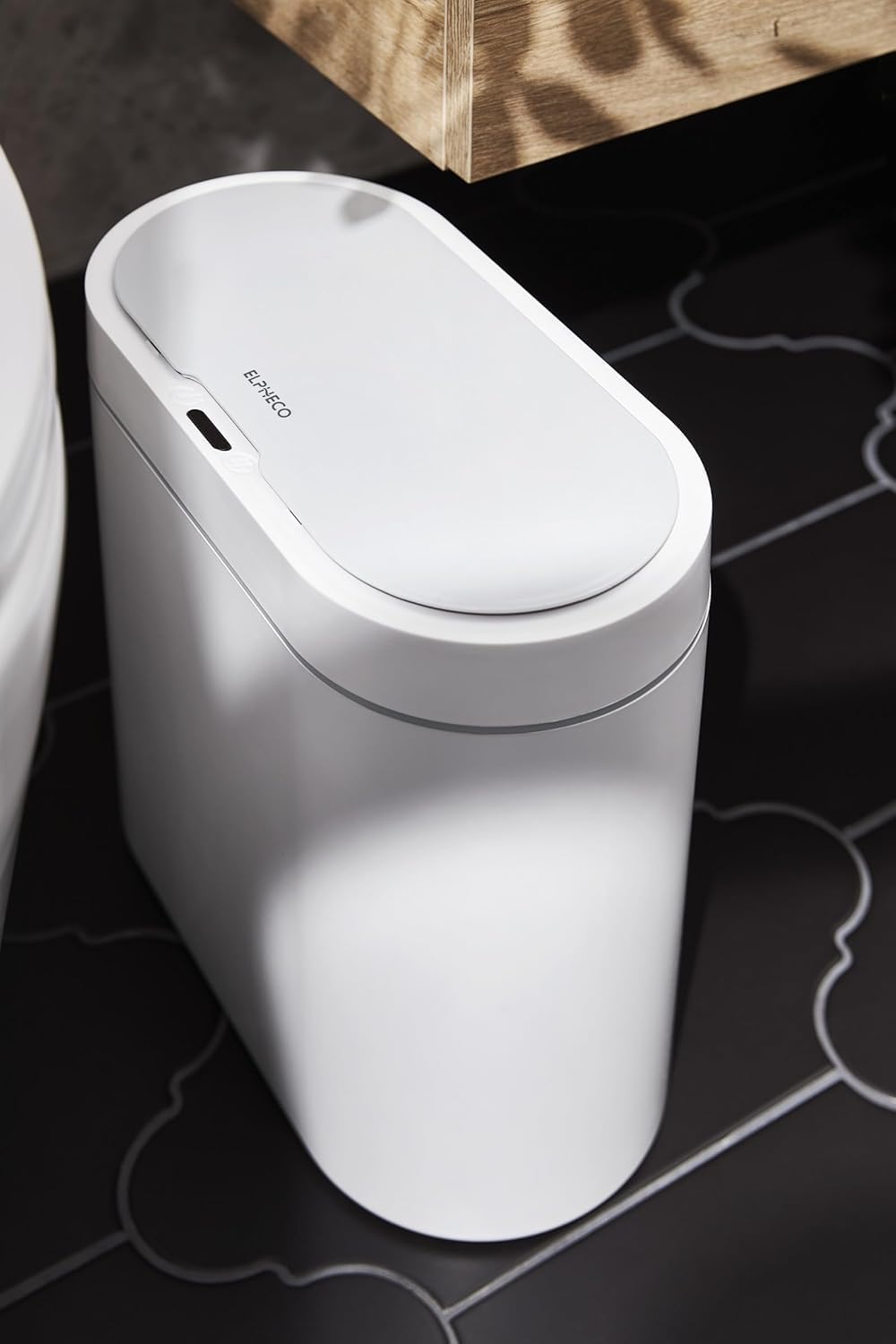 ELPHECO lid open by motion sensor illustrating touchless convenience