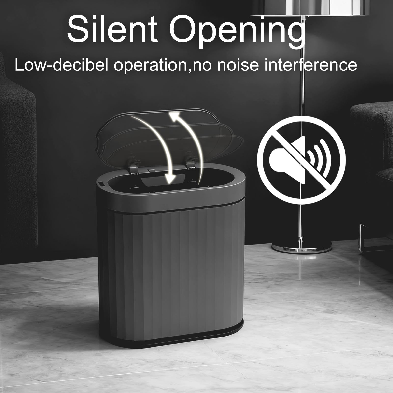 ELPHECO trash can beside toilet showing scale and space-saving advantage