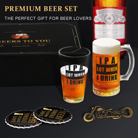 ELSEULAR beer glasses close-up showing printed message for fun servings