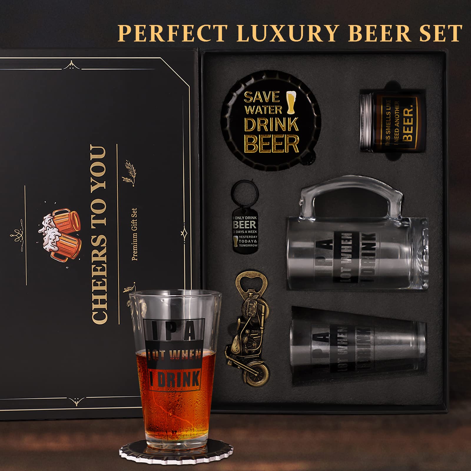 ELSEULAR scented candle and keychain displayed as humorous beer-themed extras