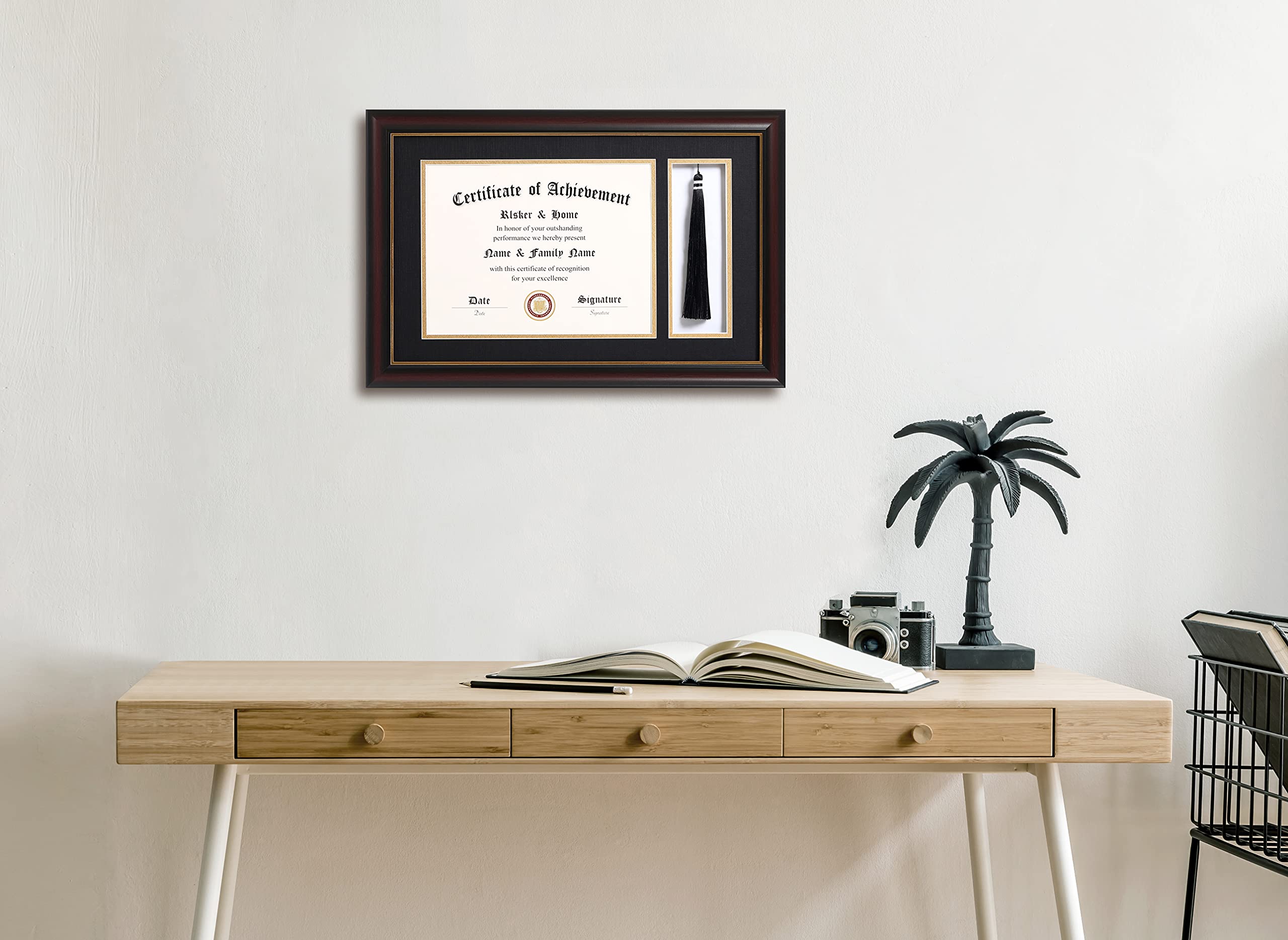 ELSKER&HOME frame beside 8.5x11 diploma illustrating true scale