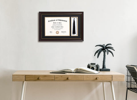 ELSKER&HOME frame beside 8.5x11 diploma illustrating true scale