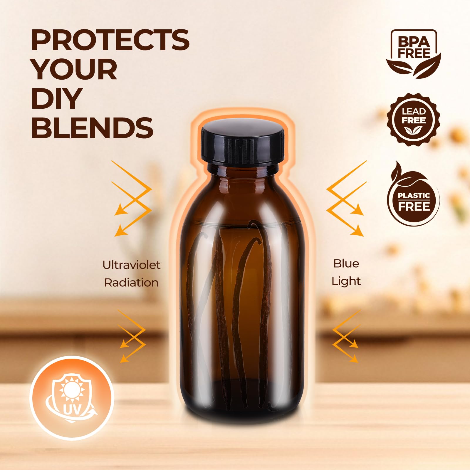 Elumeiro bottle held in hand showing 4 oz scale for portioning and labeling