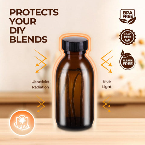 Elumeiro bottle held in hand showing 4 oz scale for portioning and labeling