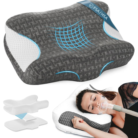 Elviros pillow front view showing ergonomic shape and mask-friendly design