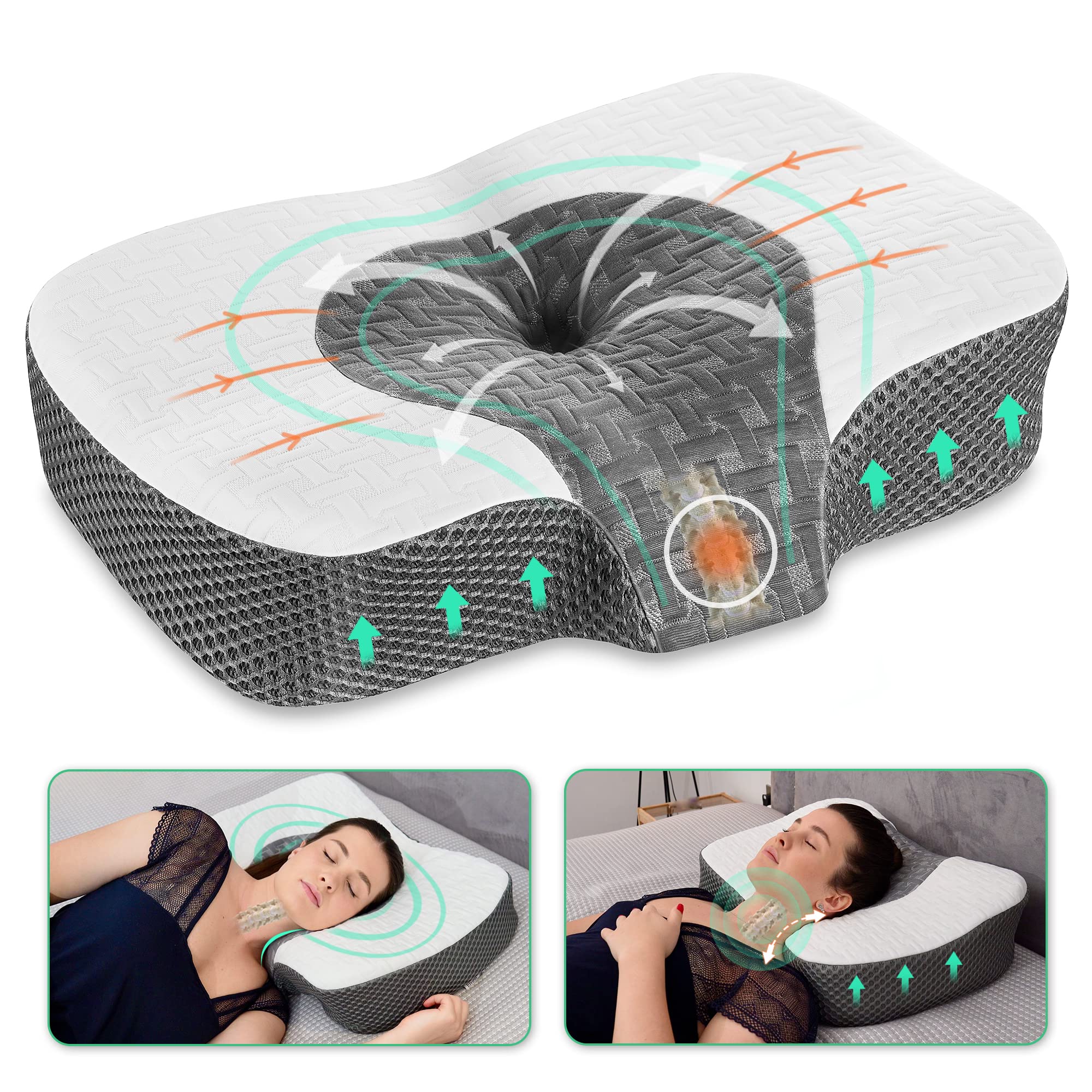 Elviros front packaging view showing pillow and adjustable inserts for tailored support