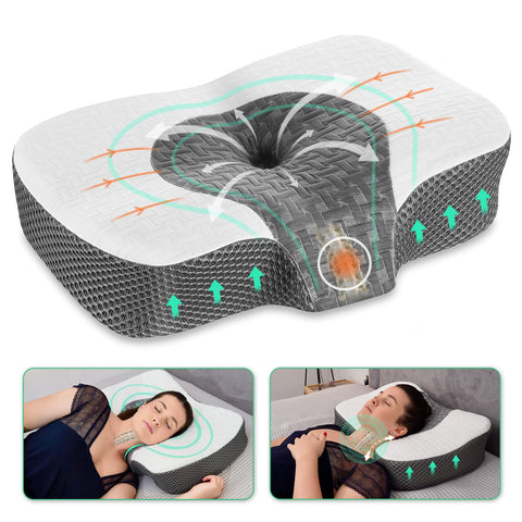 Elviros front packaging view showing pillow and adjustable inserts for tailored support