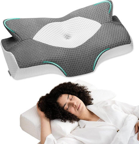 Elviros front view of cervical pillow showing ergonomic shape and supportive benefit