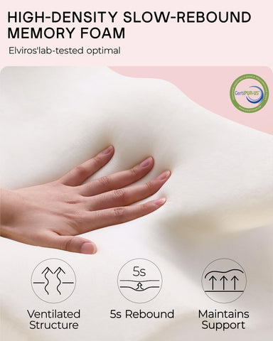 Elviros pillow styled on a bed offering posture support in a bedroom setting