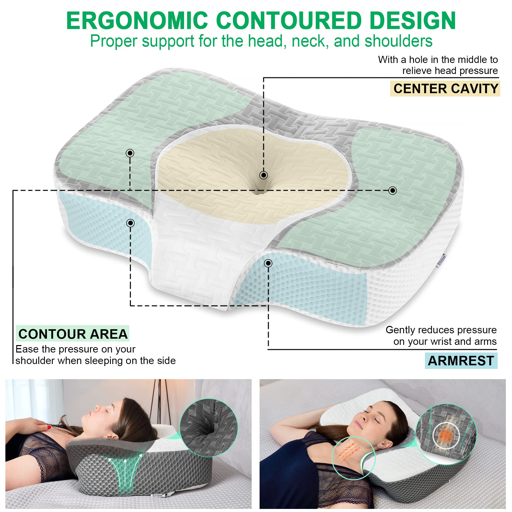 Elviros pillow supporting a side sleeper demonstrating improved alignment benefit