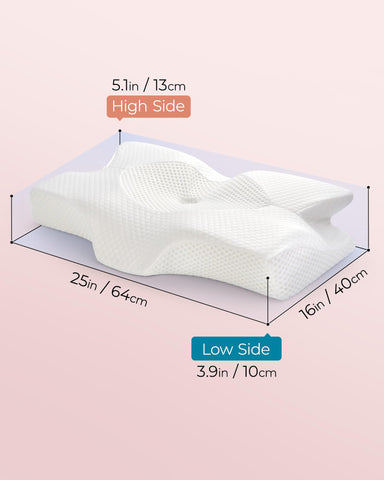 Elviros pillow beside a ruler conveying exact dimensions and fit clarity