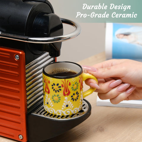 Side profile of Elyese demitasse showing 2.75 inch width and 2.5 inch height for capacity clarity