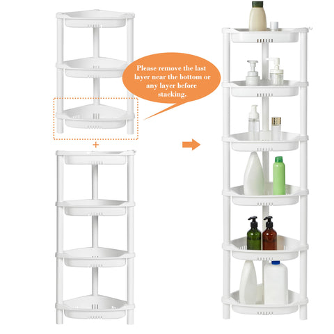 ELYKEN assembled corner caddy inside shower holding shampoo and soap for quick access