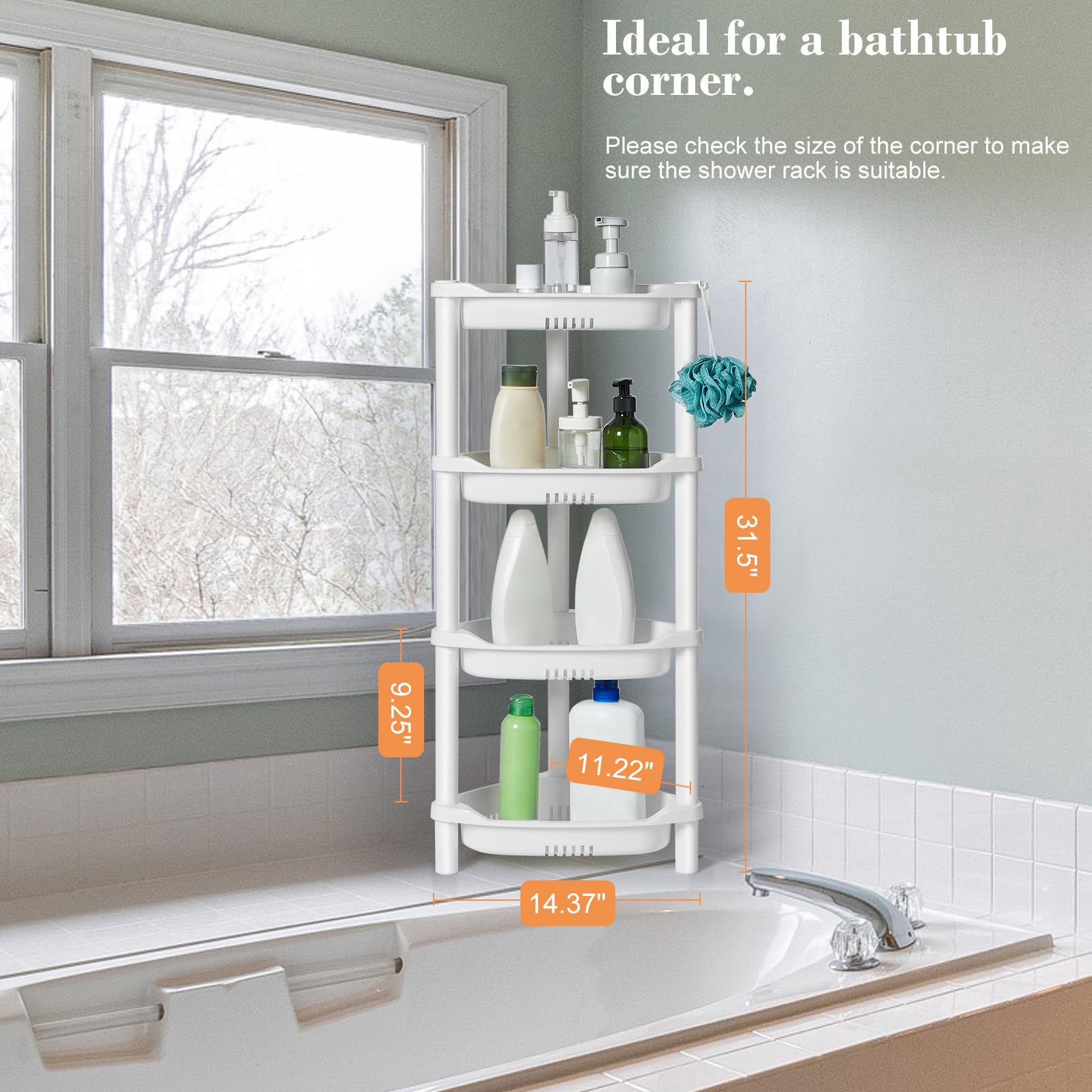 ELYKEN lifestyle shot in bathroom corner illustrating compact storage and tidy counters