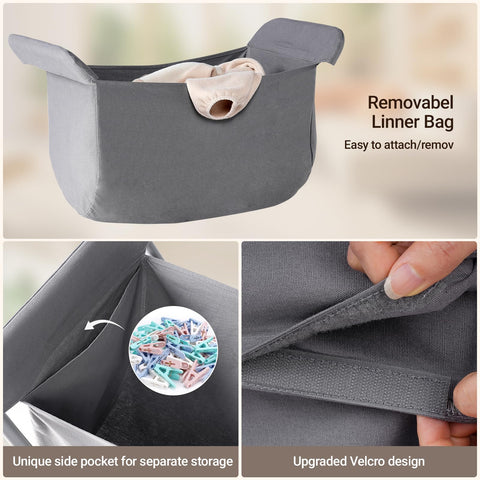 ELYKEN folded compact hamper stored in closet demonstrating space-saving benefit