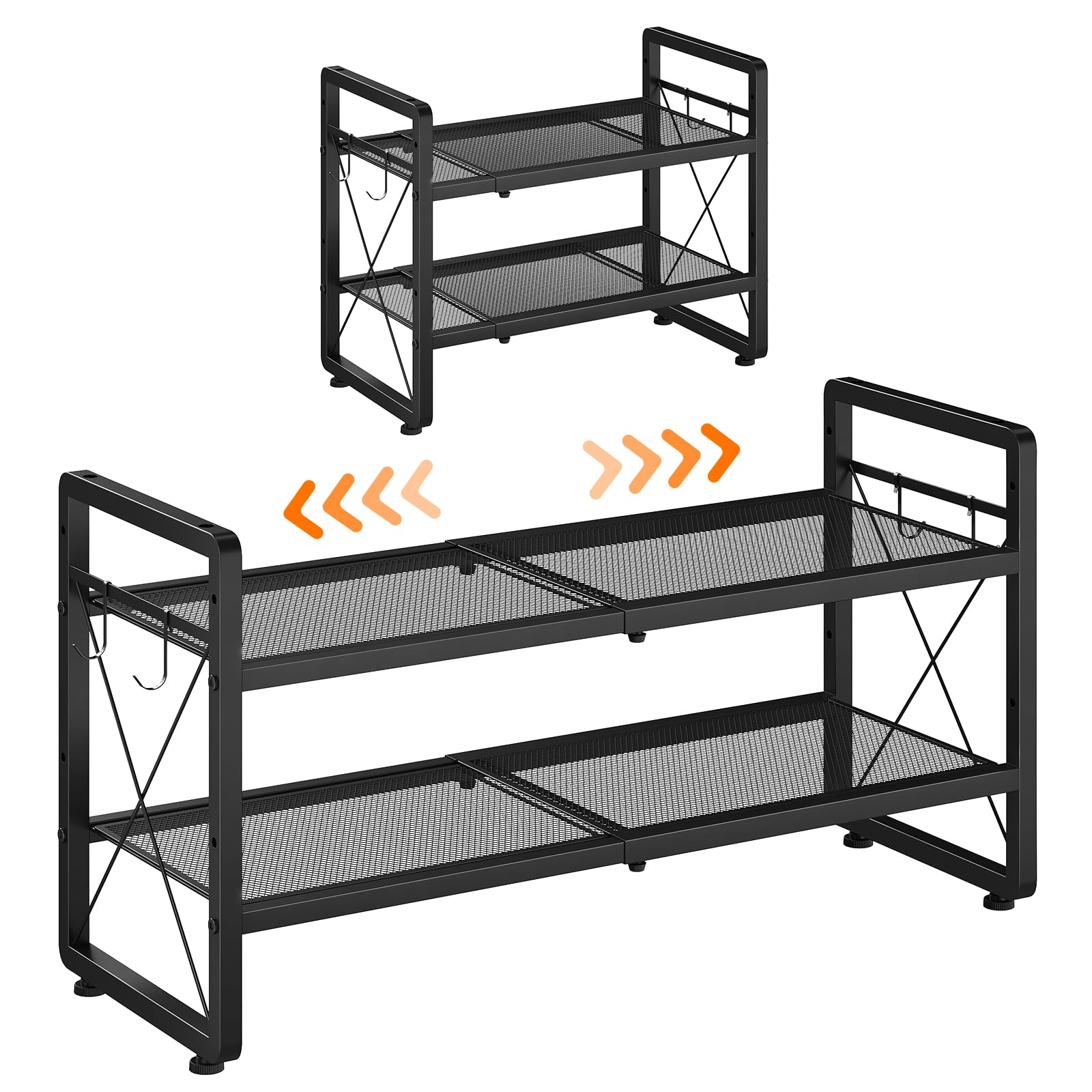 ELYKEN front view of 2-tier shoe rack showing organized shoes and space saving