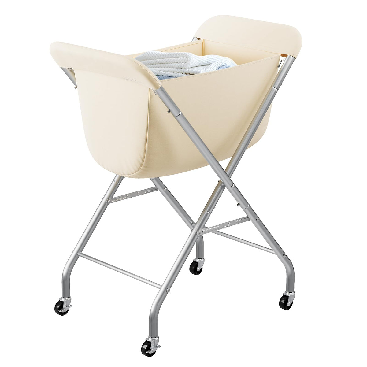ELYKEN cream laundry basket front view showing upright convenience