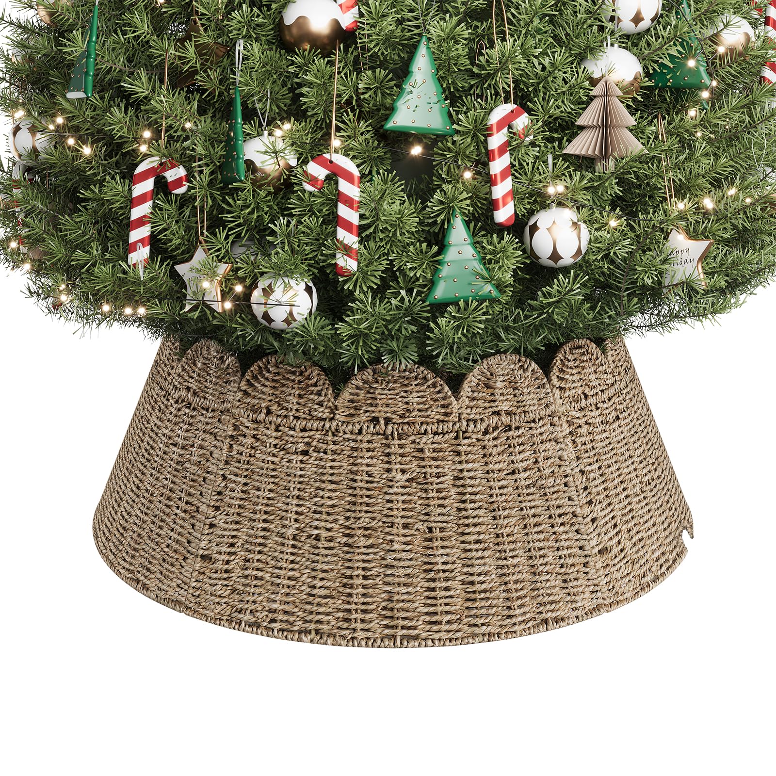 ELYKEN front view of rattan tree collar showing tidy base and rustic charm