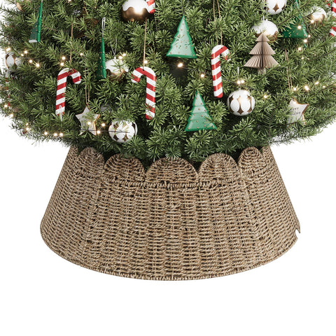 ELYKEN front view of rattan tree collar showing tidy base and rustic charm