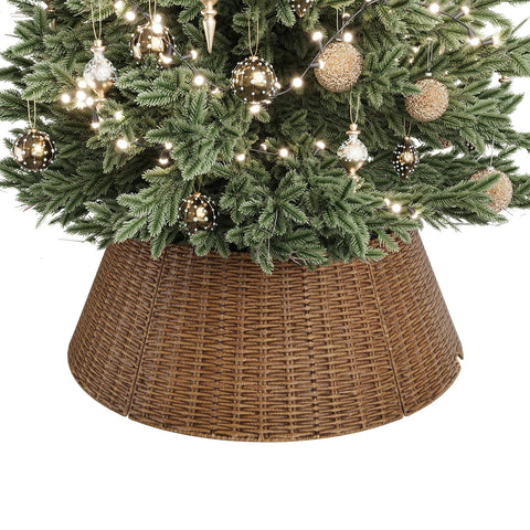 ELYKEN front view showing wicker collar hiding tree stand and adding farmhouse charm