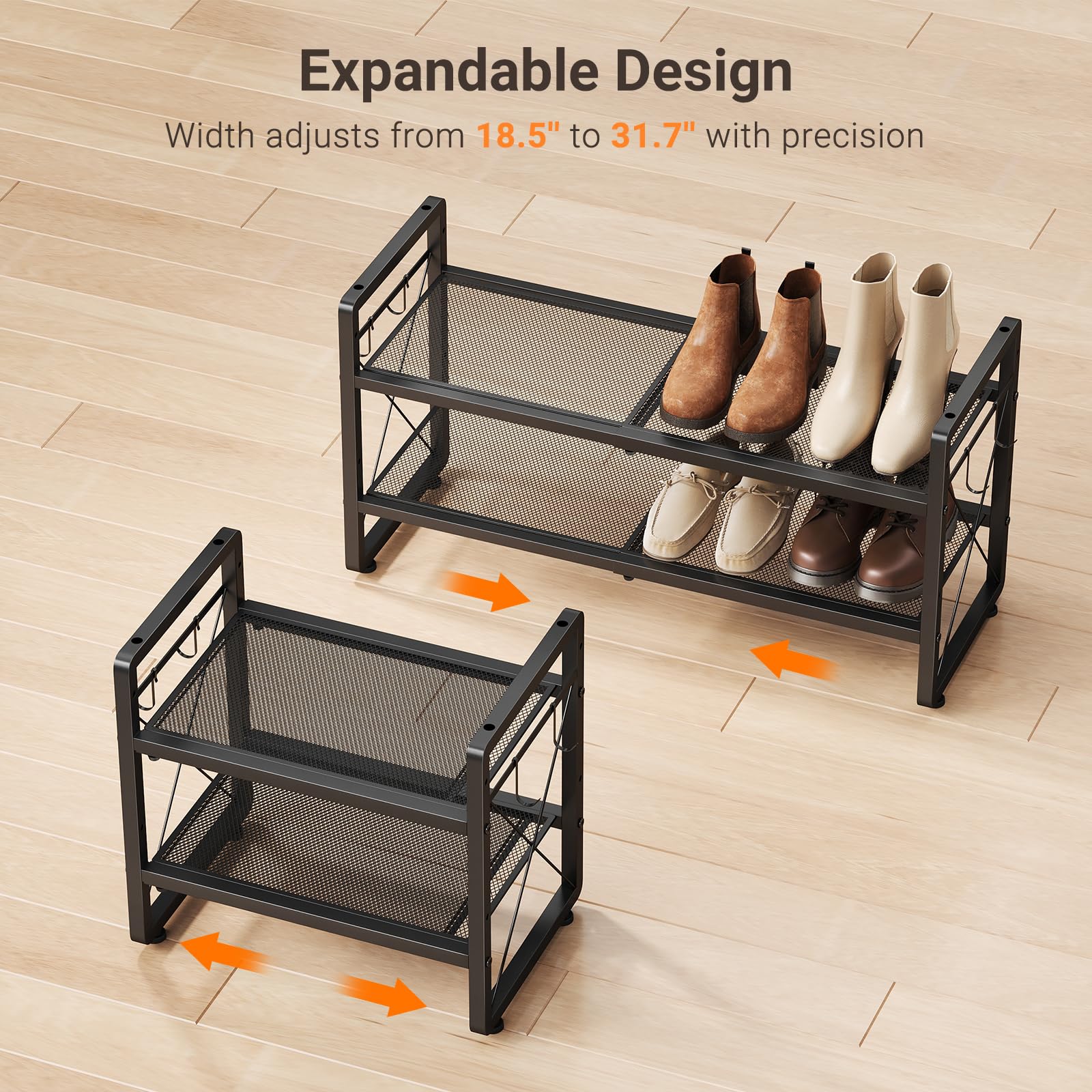 ELYKEN adjustable length mechanism extended to fit wider closet spaces