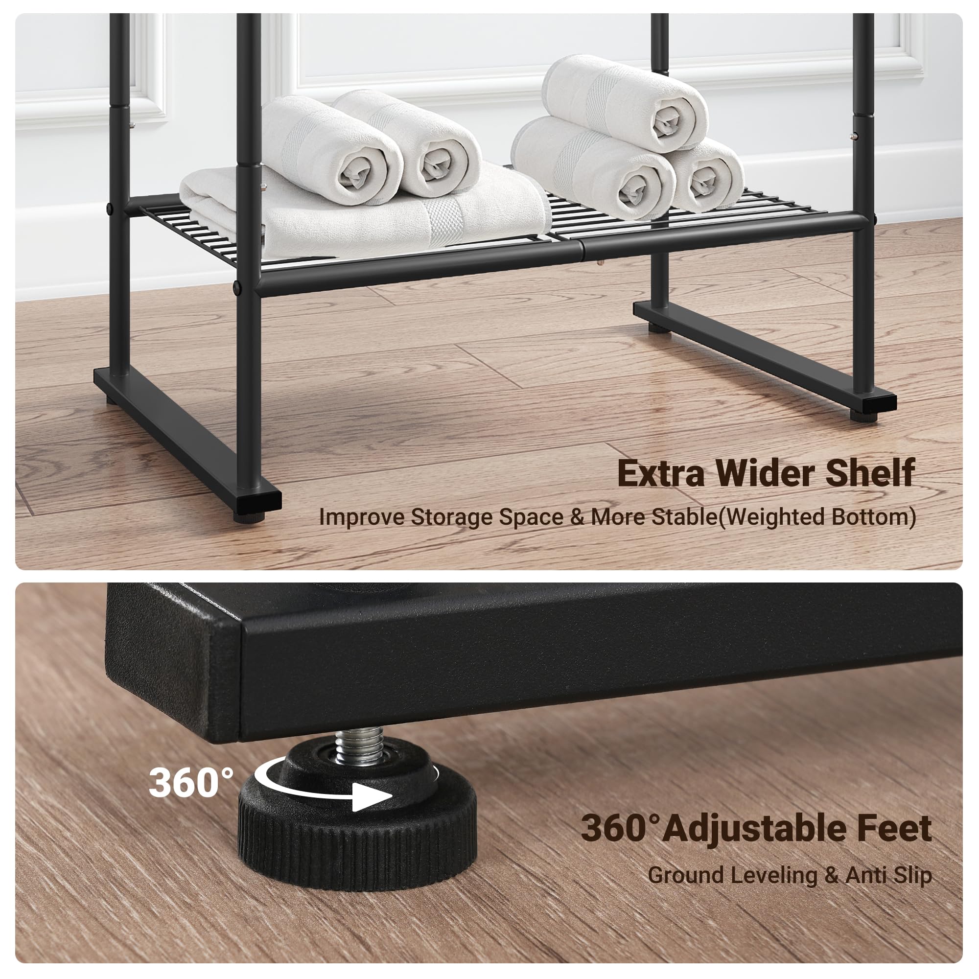ELYKEN movable hooks and ends holding robes and washcloths for convenience