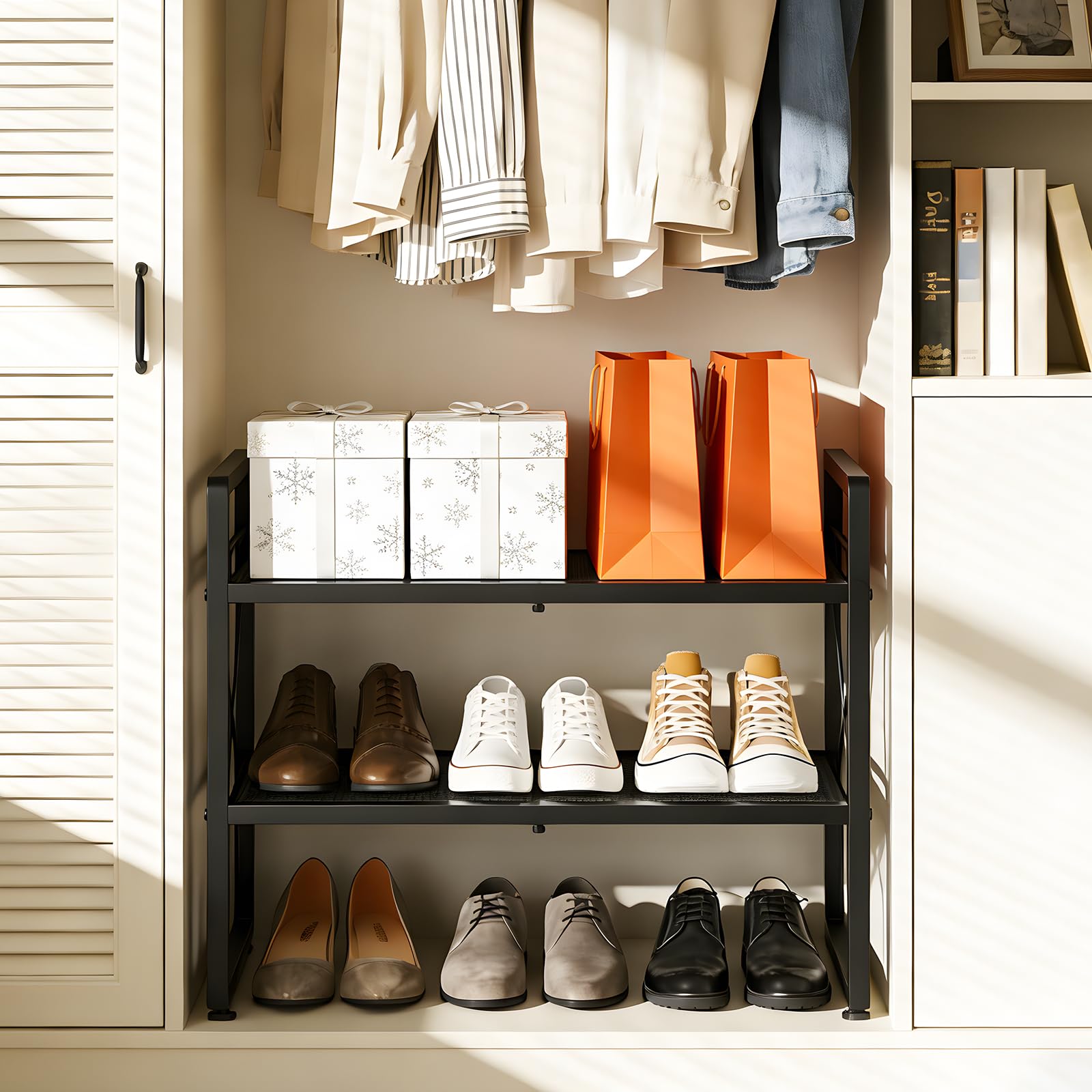ELYKEN scale comparison with shoes showing capacity for eight pairs
