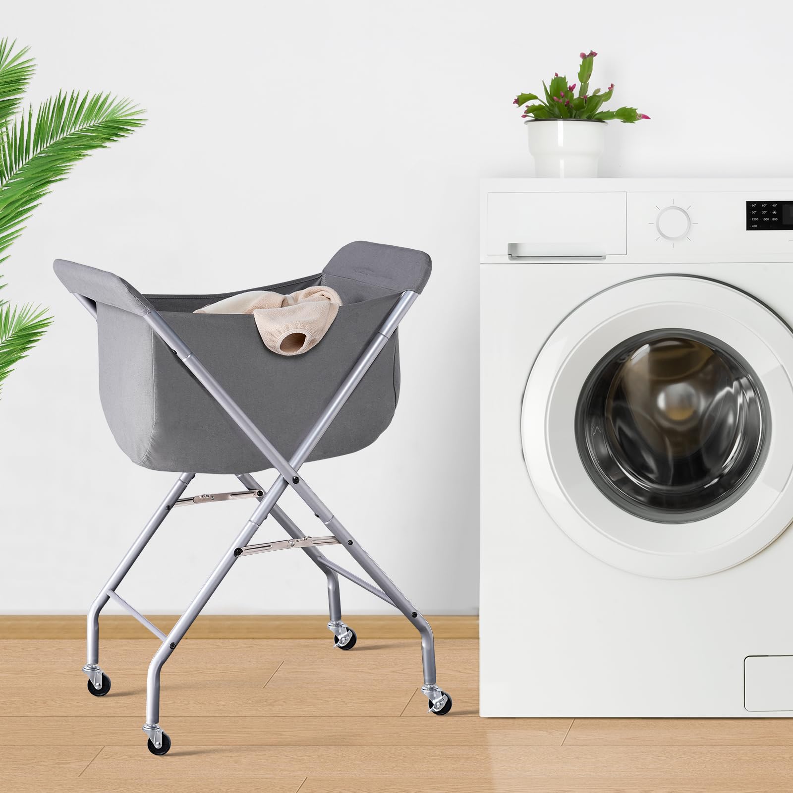 ELYKEN basket next to a chair for size comparison showing 32-inch tall ergonomic height