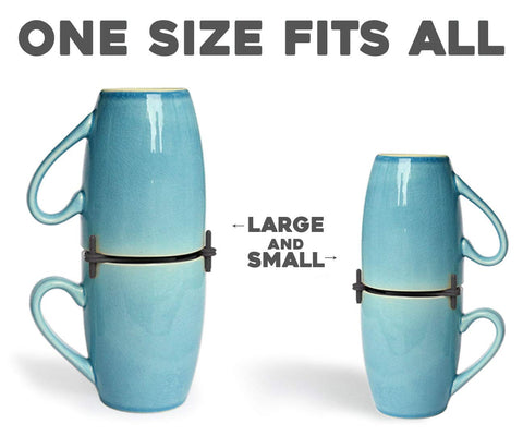 ELYPRO stackers arranged in a kitchen cabinet showing doubled mug storage benefit