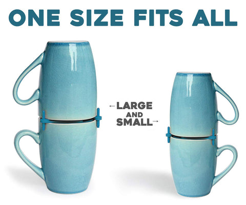 ELYPRO stackers holding two mugs in cabinet illustrating doubled storage benefit