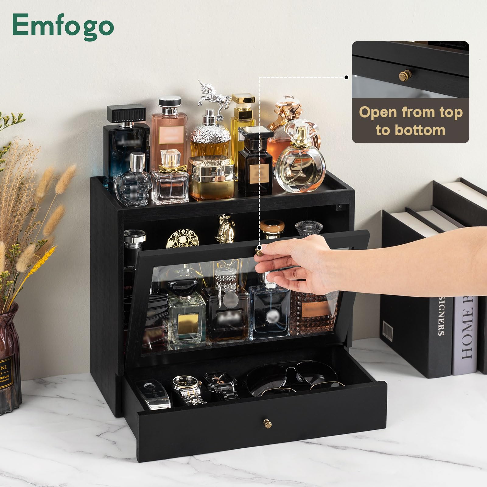 Emfogo close-up acrylic front shows dustproof protection and clear visibility