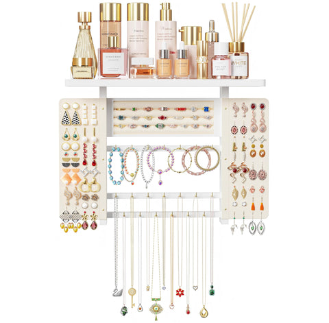 Emfogo front view hanging organizer displaying tidy jewelry storage benefit