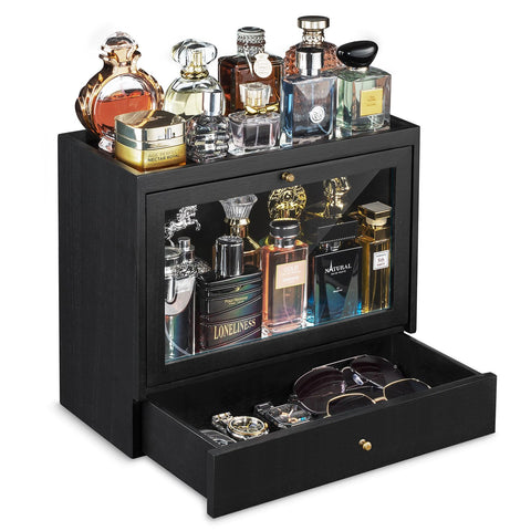 Emfogo front view solid wood organizer displays colognes neatly and saves space
