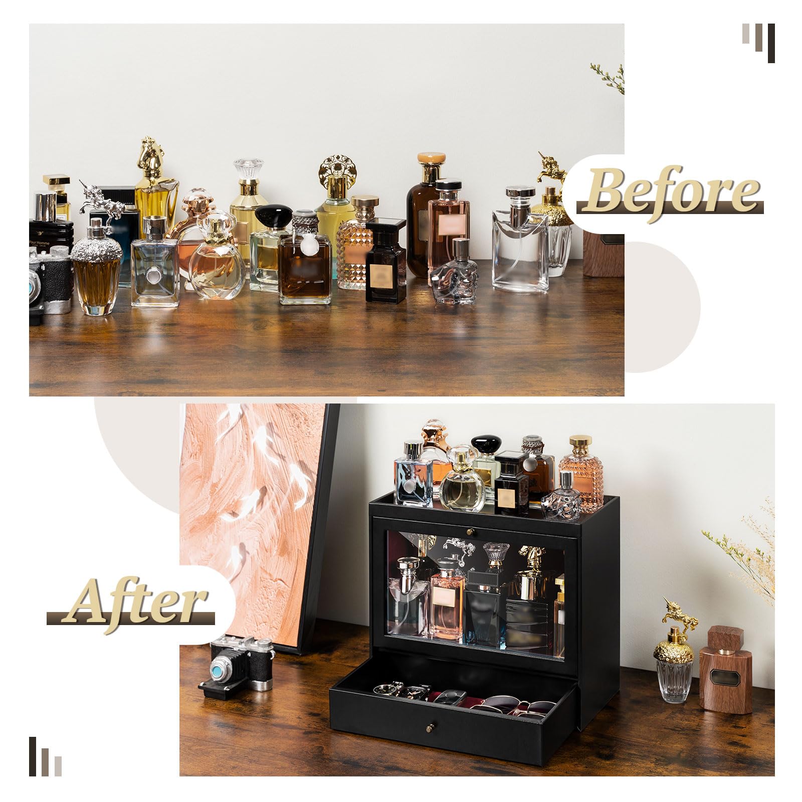 Emfogo in bathroom lifestyle setup keeping colognes tidy and adding decor value