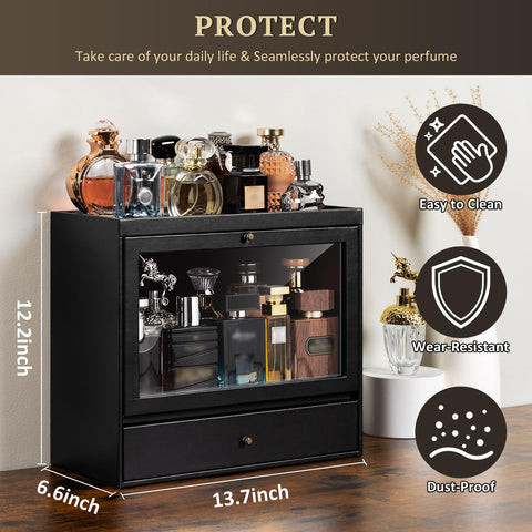 Emfogo three-tier display filled with various perfume bottles for organized access