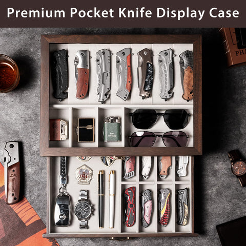 Emfogo open drawers showing organized folding knives and easy access benefit