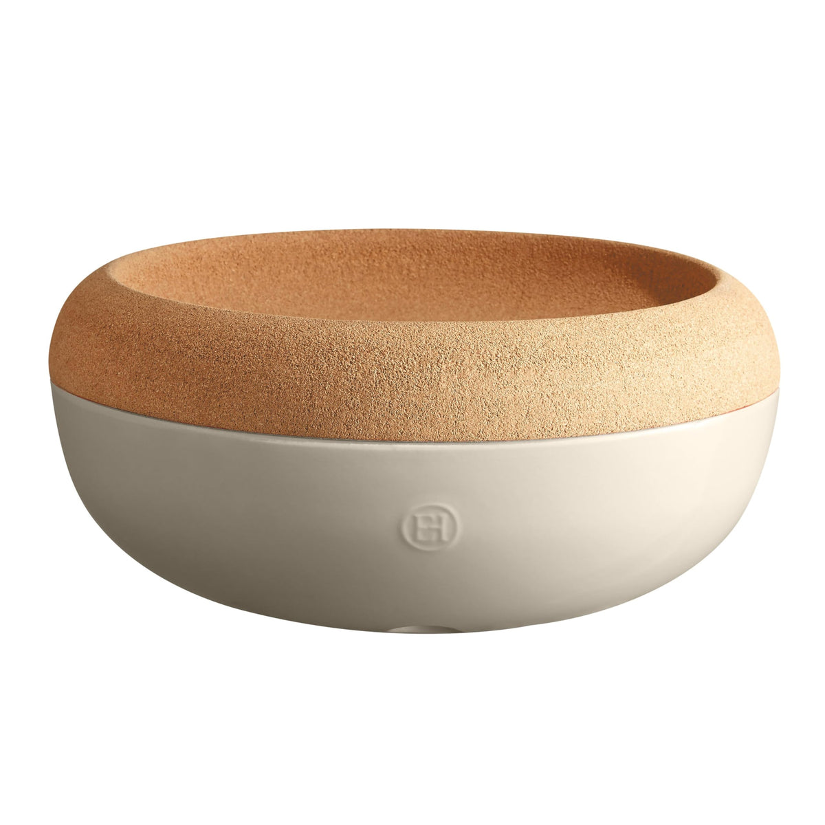 Emile Henry front view of clay storage bowl showing elegant design and countertop appeal
