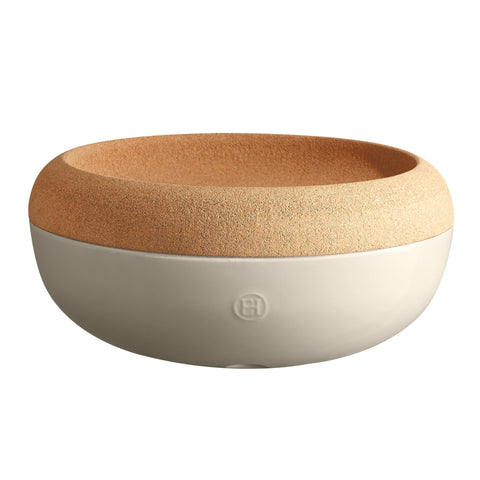 Emile Henry front view of clay storage bowl showing elegant design and countertop appeal