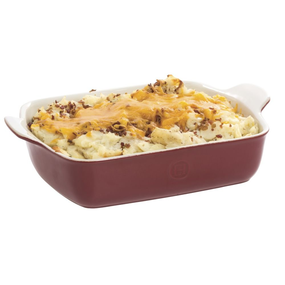 Emile Henry baker in oven with lasagna demonstrating even baking benefit